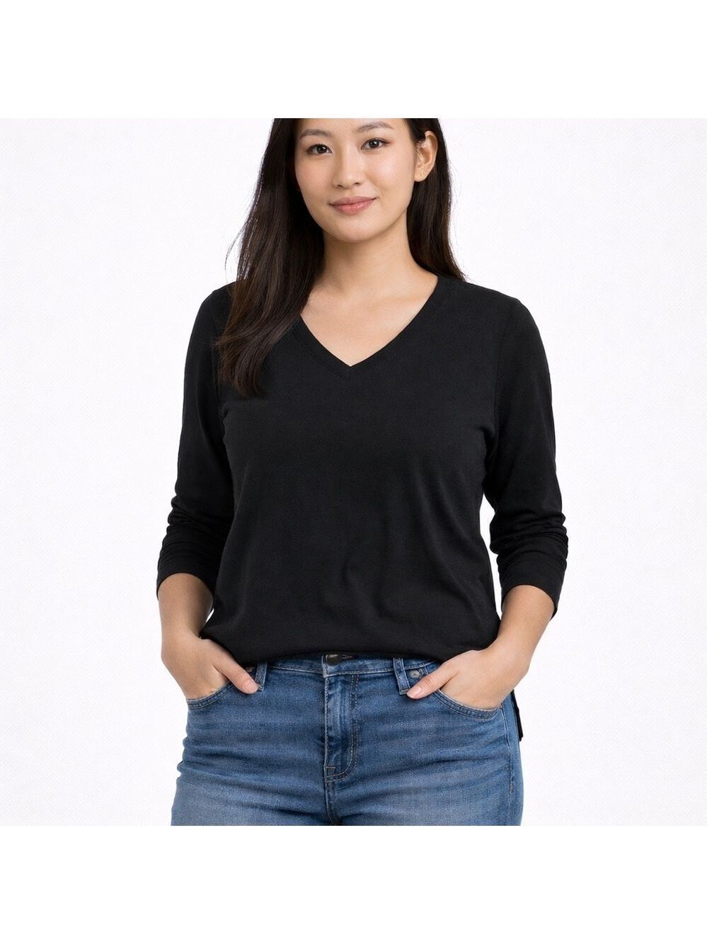 Old Navy black tee long sleeves t-shirt v neck soft jersey basics soft New NWT